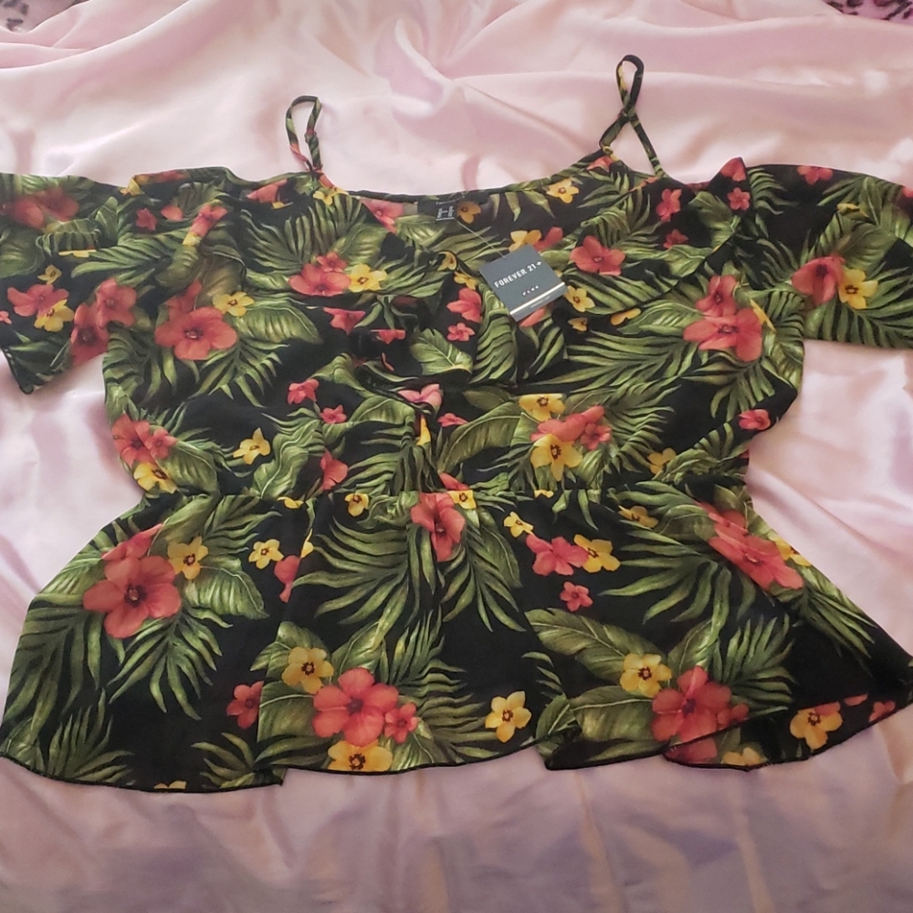 Plus Size See Through Flower Blouse